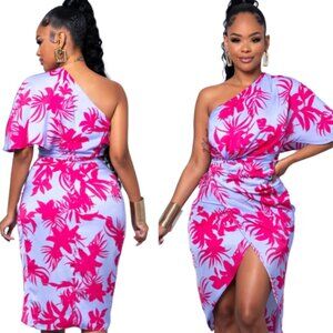 Do + Be Tropical-Print One-Shoulder Midi Dress Size SMALL New NWT